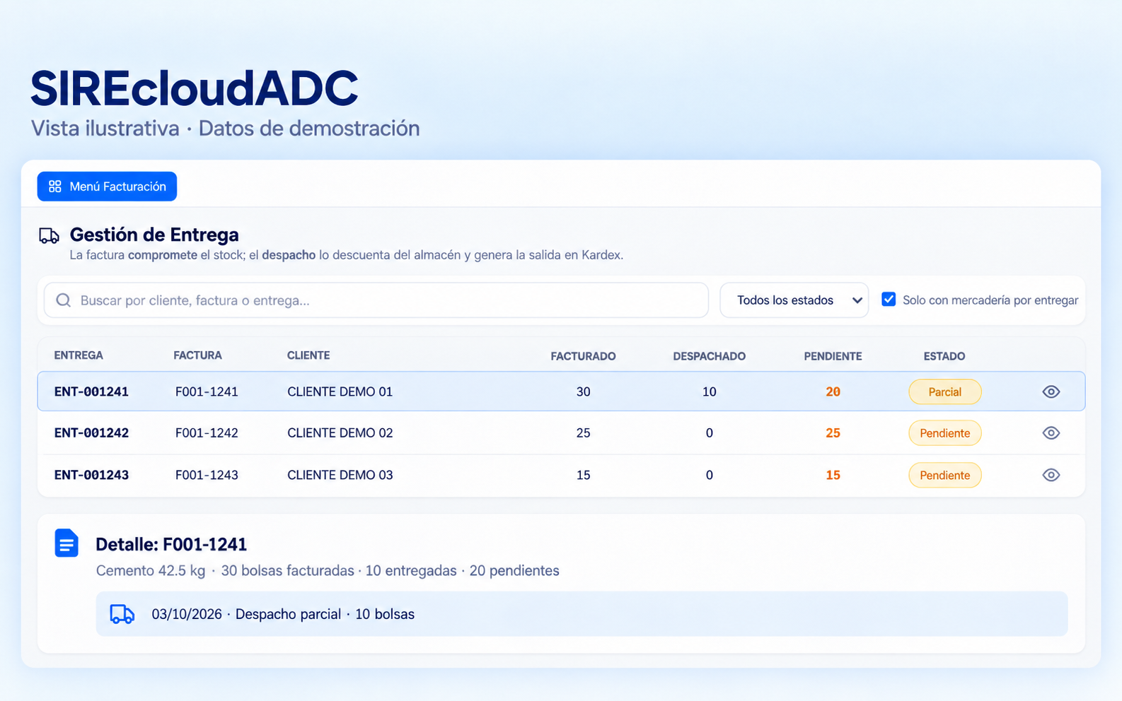 Presentación de entregas de SIREcloudADC para distribuidores.